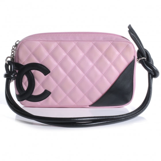 Calfskin Quilted Cambon Pochette Pink Black