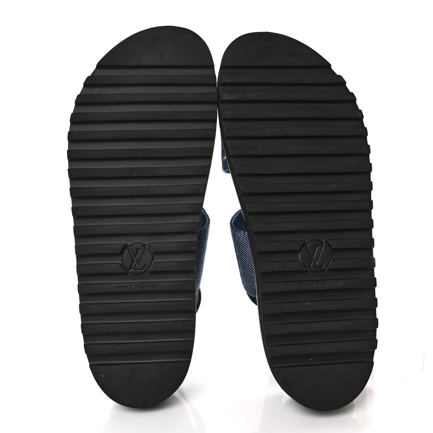 Monogram Denim Paseo Flat Comfort Sandals 39.5 Navy Blue