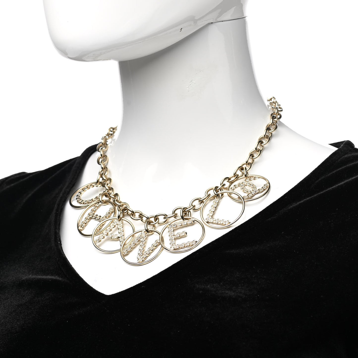 Metal Strass Crystal Logo Necklace Gold