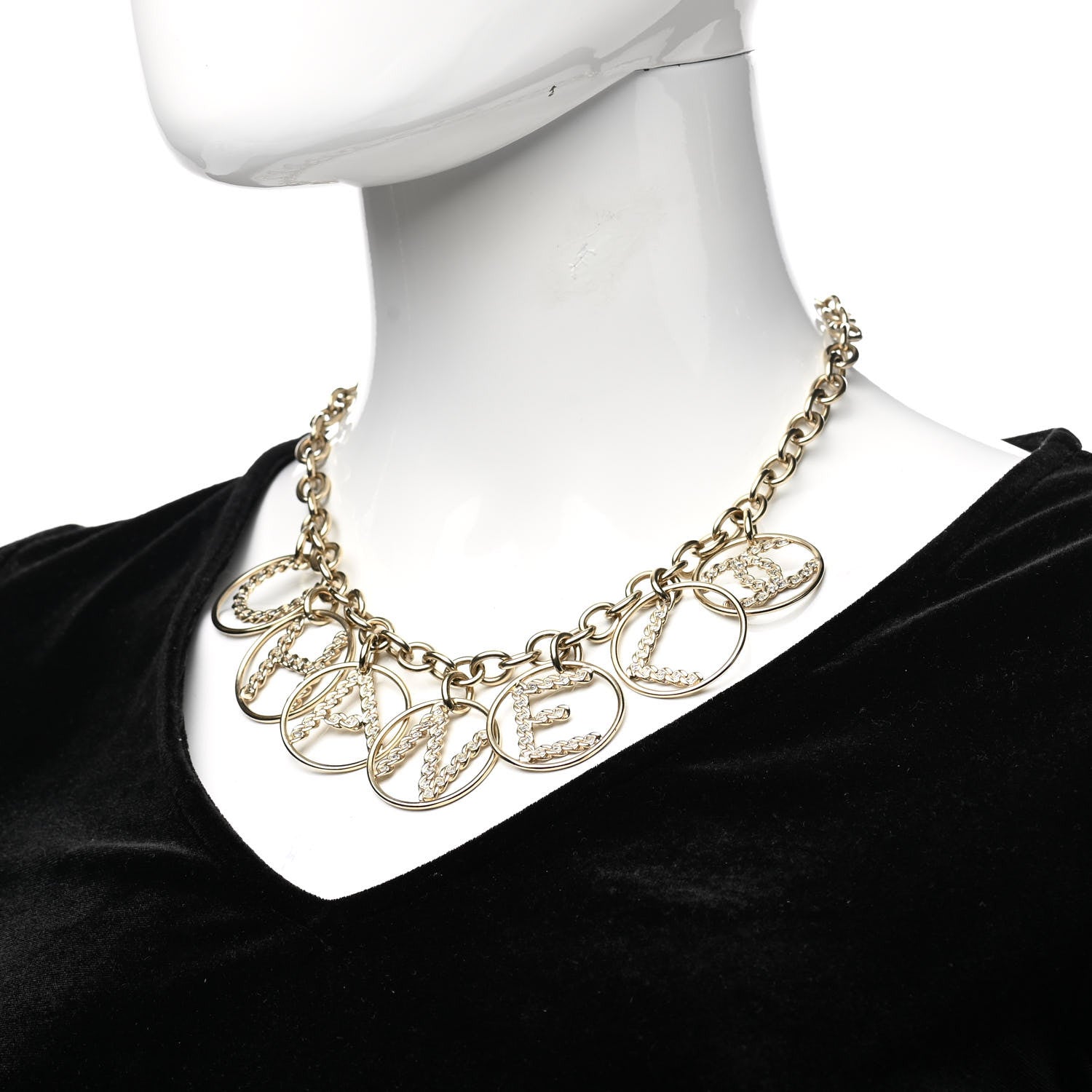 Chanel Metal Strass Crystal Logo Necklace Gold 2 of 4