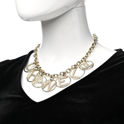 Chanel Metal Strass Crystal Logo Necklace Gold 2 of 4