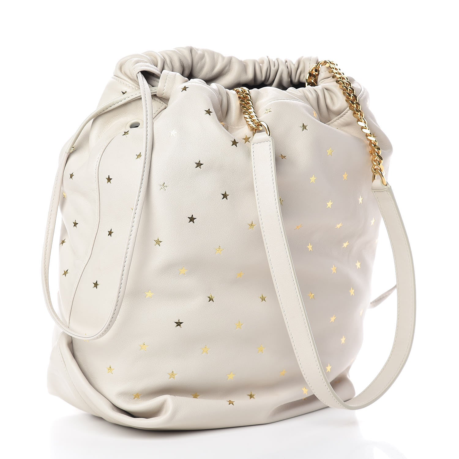 Saint Laurent Lambskin Star Printed Teddy Drawstring Bag White 4 of 11