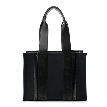 Chloe Calfskin Linen Medium Woody Tote Deep Denim 1 of 11