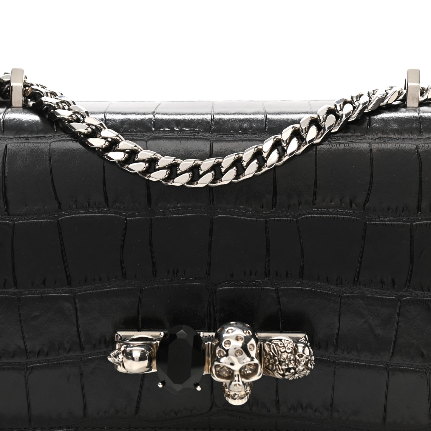 Crocodile Embossed Calfskin Knuckle Crossbody Black