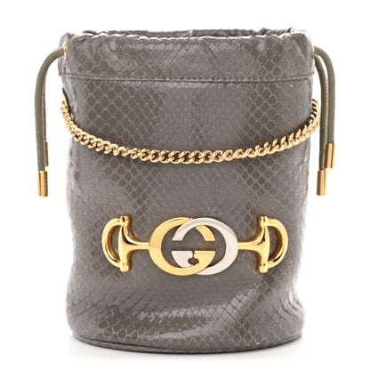 Gucci Snakeskin Mini Zumi Bucket Bag Dusty Grey 1 of 10