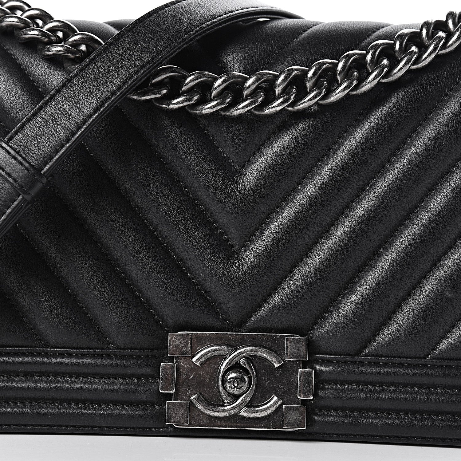 Chanel Lambskin Chevron Medium Boy Flap Black 16 of 16