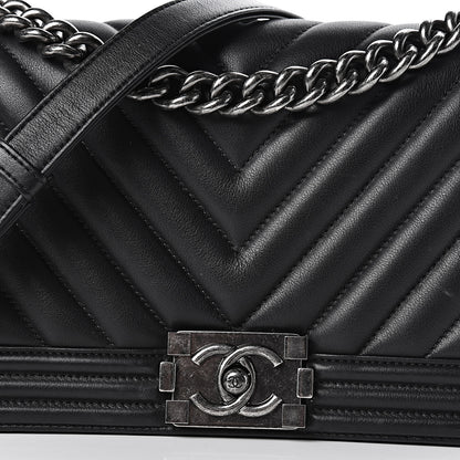 Chanel Lambskin Chevron Medium Boy Flap Black 16 of 16