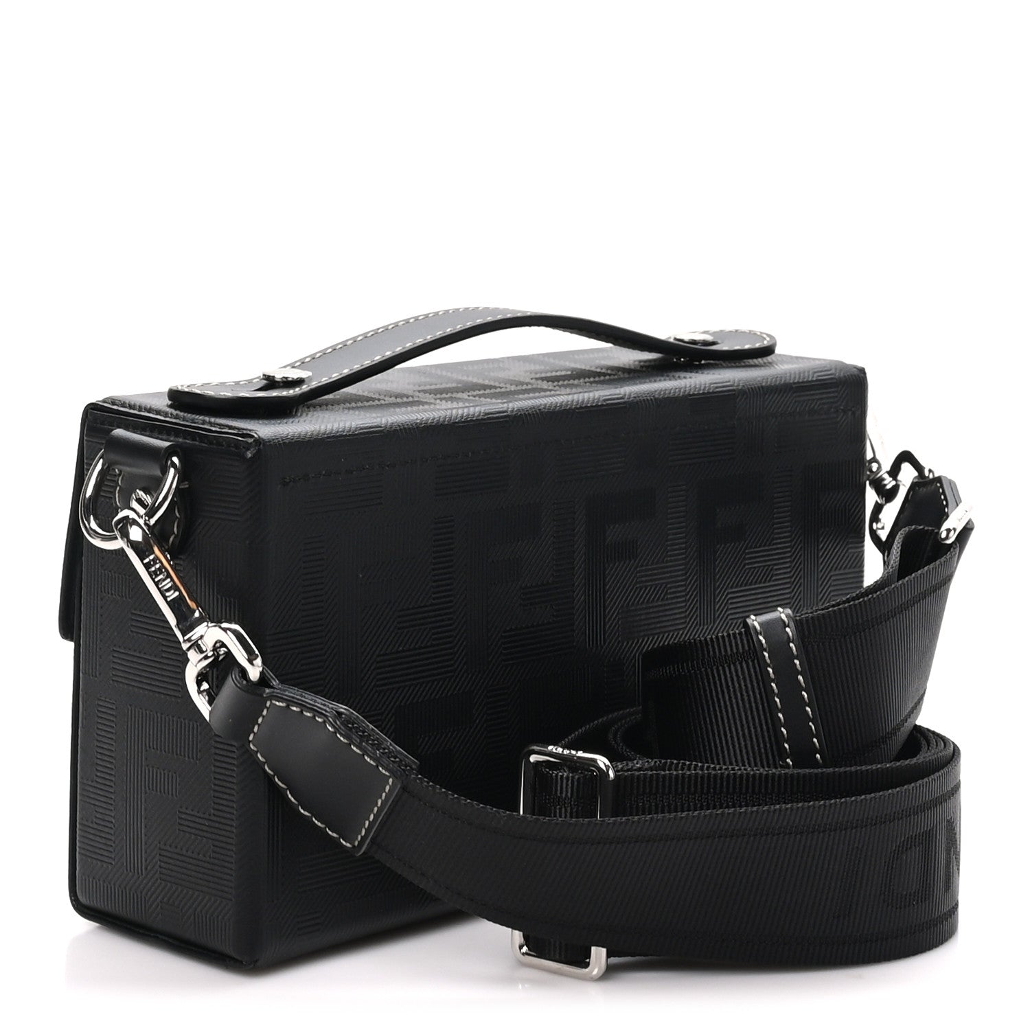 Fendi Vitello King FF Lines Embossed Baguette Soft Trunk Black 3 of 9