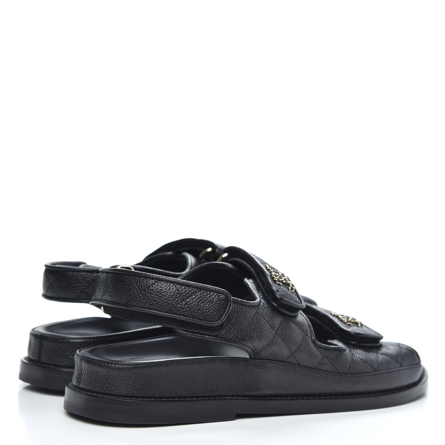 Chanel Grained Calfskin Velcro Dad Sandals 36.5 Black 3 of 9