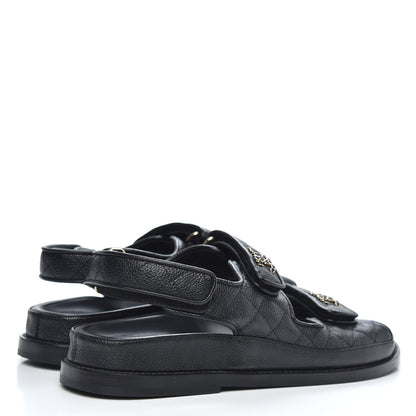 Chanel Grained Calfskin Velcro Dad Sandals 36.5 Black 3 of 9