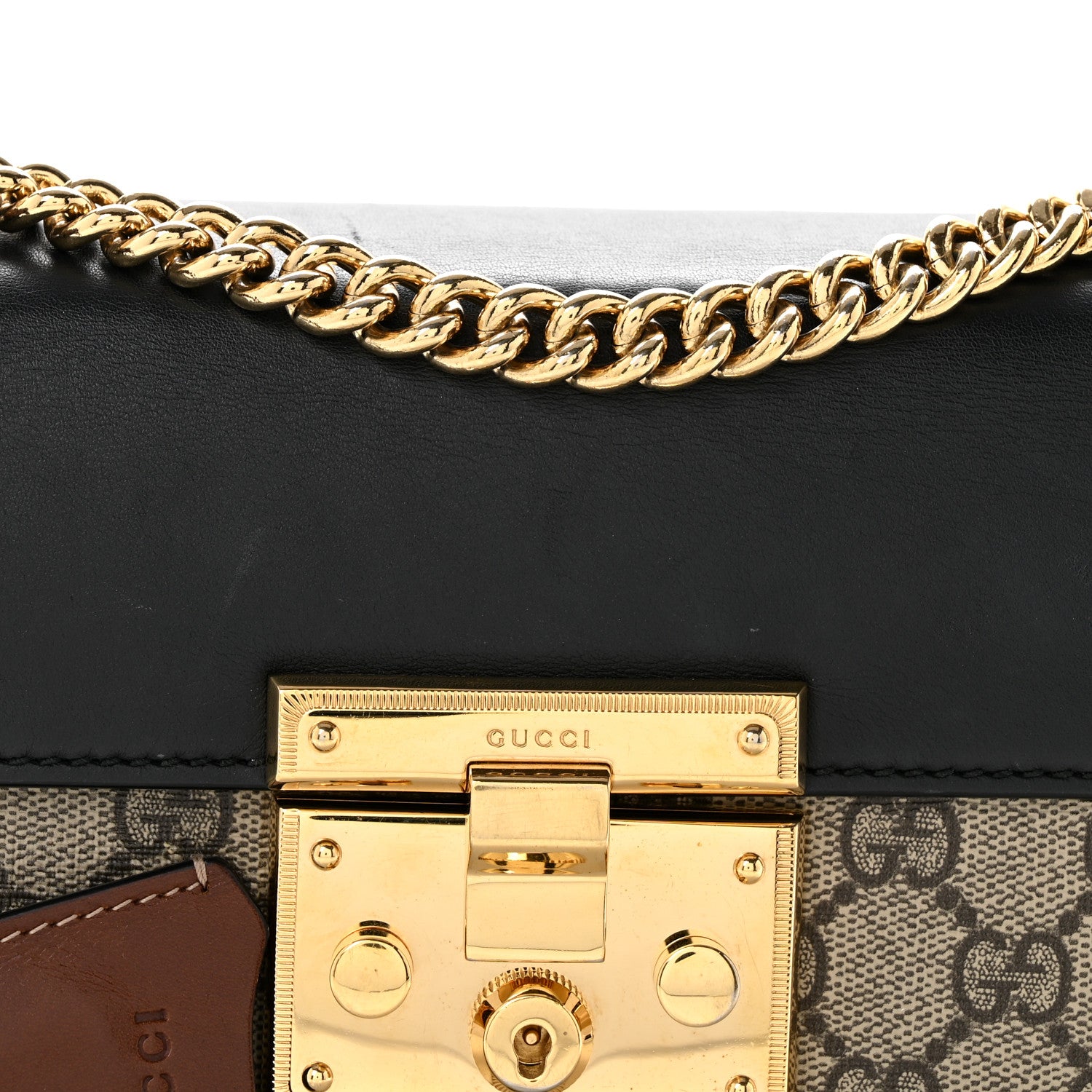 Gucci GG Supreme Monogram Calfskin Small Padlock Shoulder Bag Beige Black Cuir 8 of 12