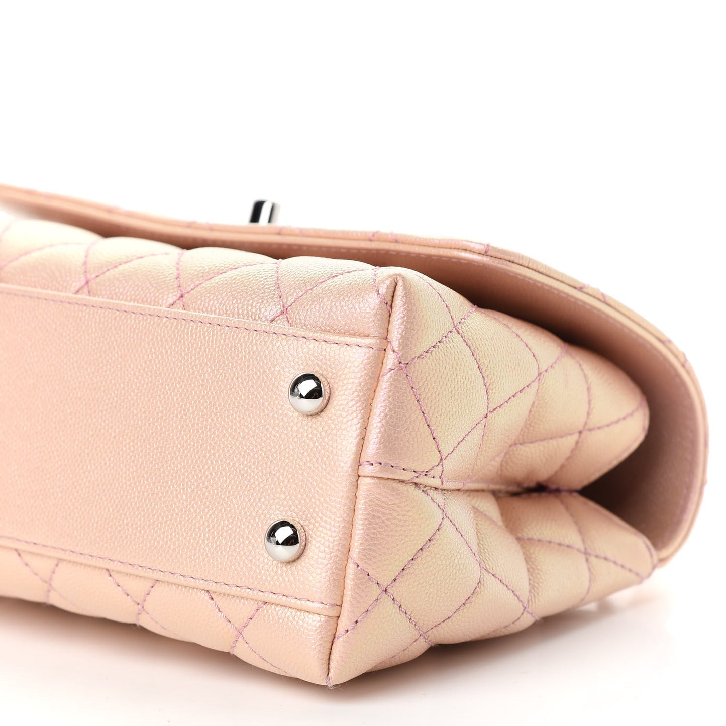 Iridescent Caviar Quilted Mini Coco Handle Flap Pink
