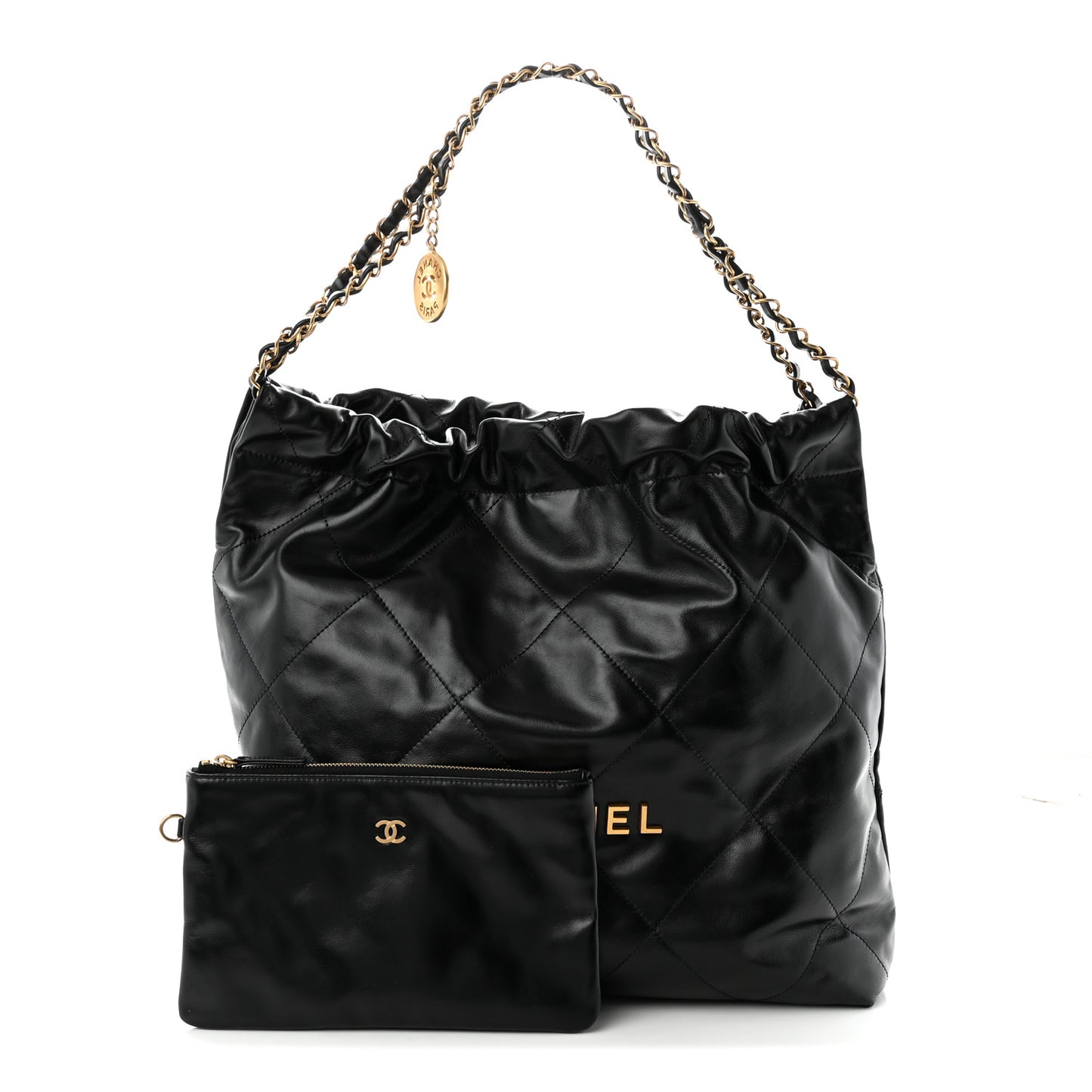 Shiny Calfskin Quilted Chanel 22 Black