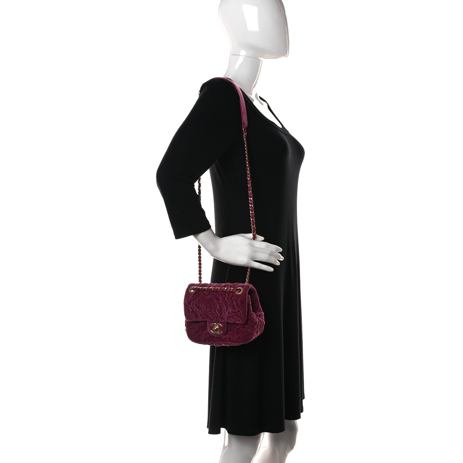 Chanel Velvet Camellia Embossed Mini Square Flap Pink 2 of 9