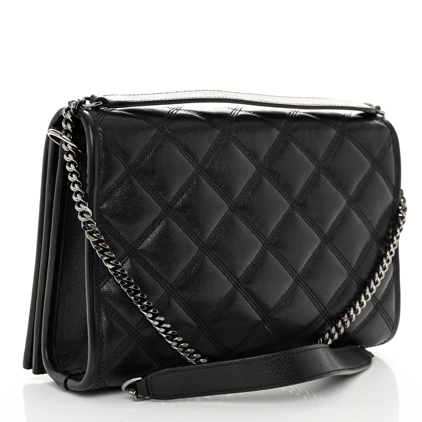 Lambskin Diamond Quilted Becky Chain Wallet Black