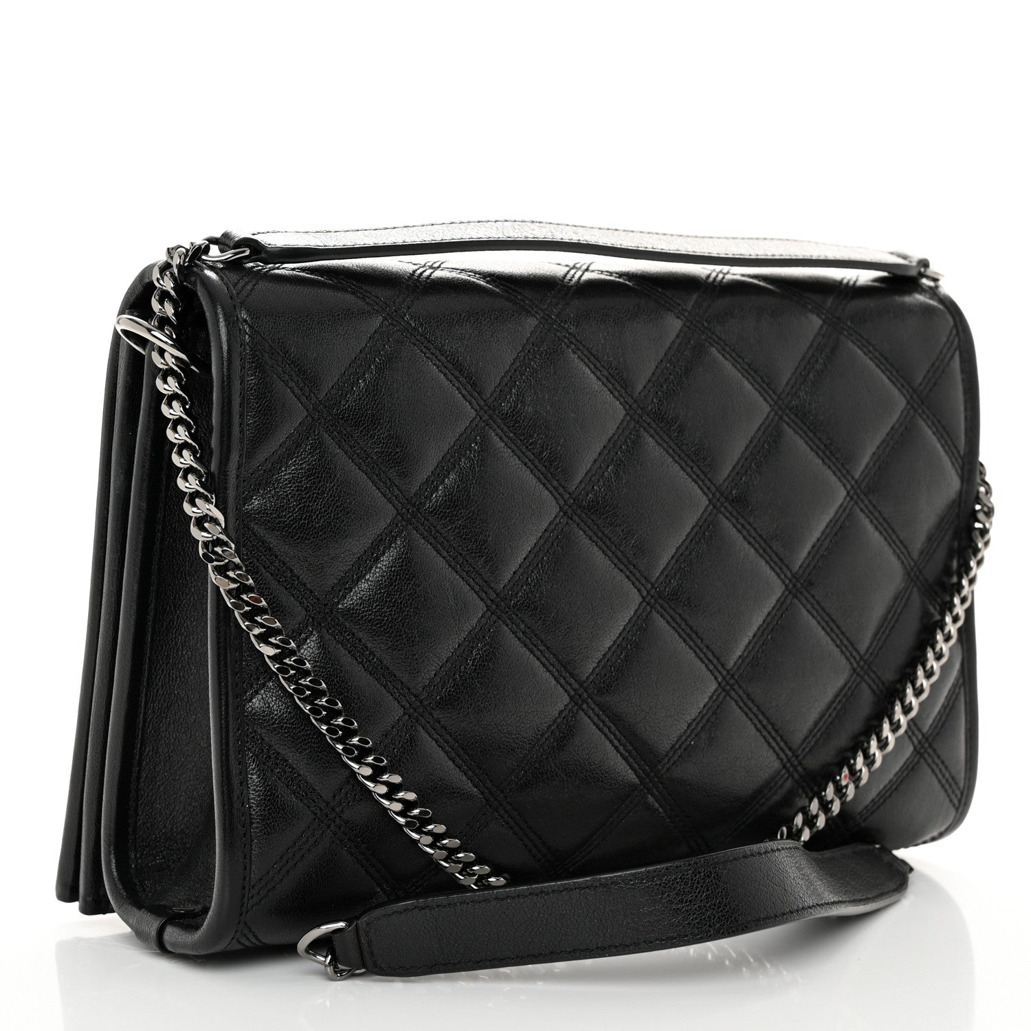 Saint Laurent Lambskin Diamond Quilted Becky Chain Wallet Black 3 of 10
