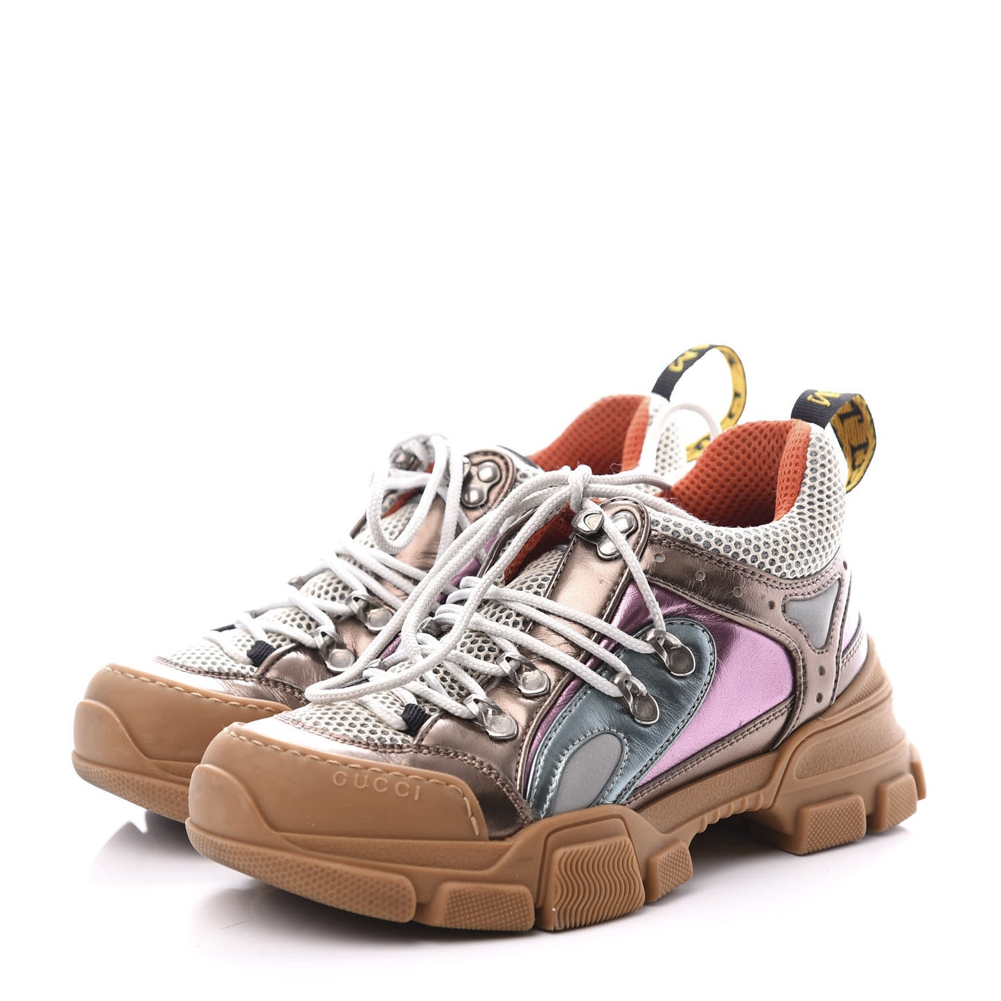 X SEGA Metallic Calfskin Mesh Womens Flashtrek Sneakers 35 Rame Mystic White Lago