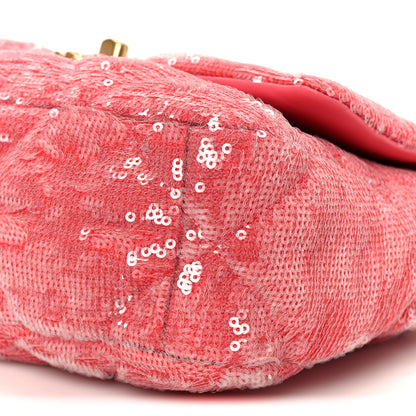 Chanel Sequin Quilted Medium Chanel 19 Flap Coral 10 of 10