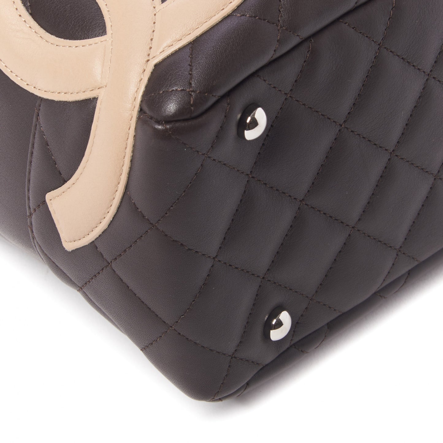 Calfskin Quilted Cambon Large Bowler Brown Beige