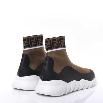 Fendi Stretch Knit Jacquard FF Reloaded Mens High Top Sock Sneakers 11 Tobacco Black 4 of 9