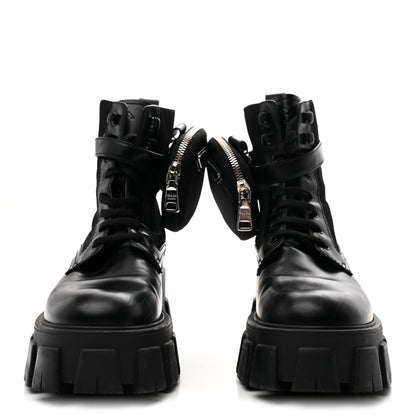 Prada Spazzolato Rois Nylon Metal Triangle Logo Monolith Pouch Pocket 55mm Boots 38 Black 3 of 9