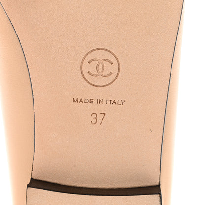 Chanel Lambskin Cap Toe CC Ballerina Flats 37 Beige Black 6 of 9