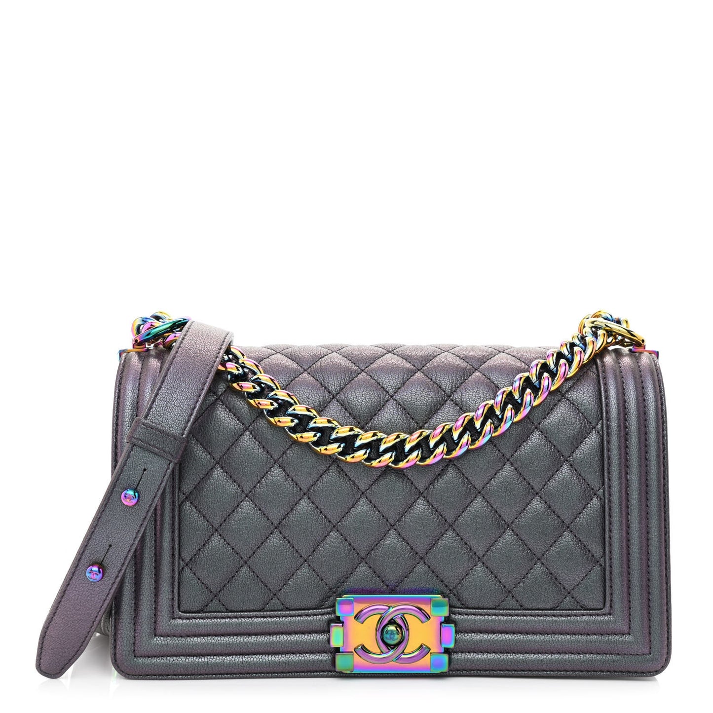 Iridescent Goatskin Quilted Medium Boy Flap Purple