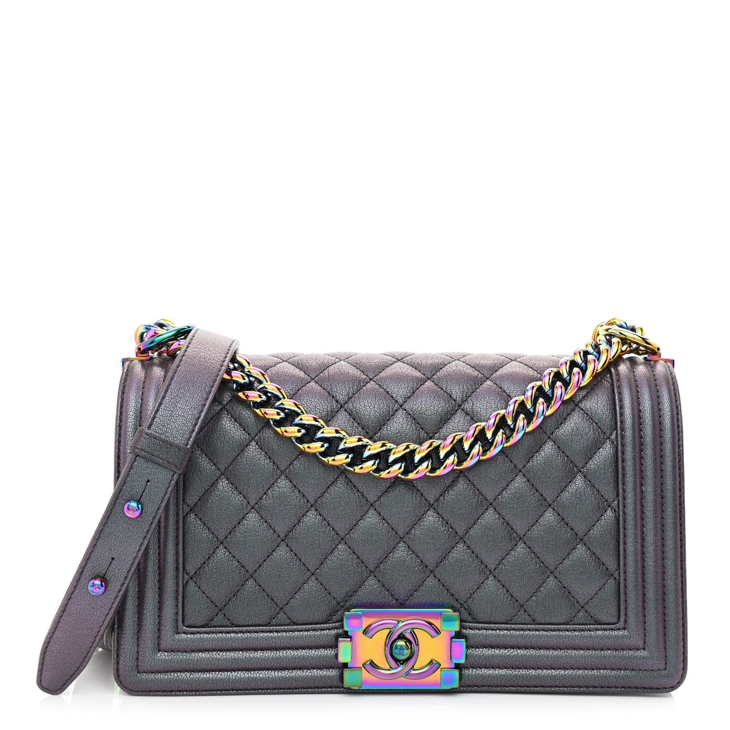 Chanel Iridescent Goatskin Quilted Medium Boy Flap Purple 1 of 11