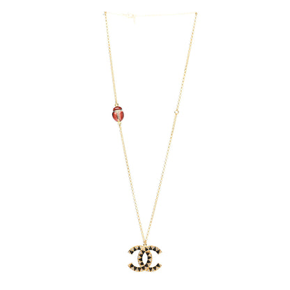 Chanel Metal Resin Crystal Scarab CC Pendant Necklace Gold Black 3 of 7