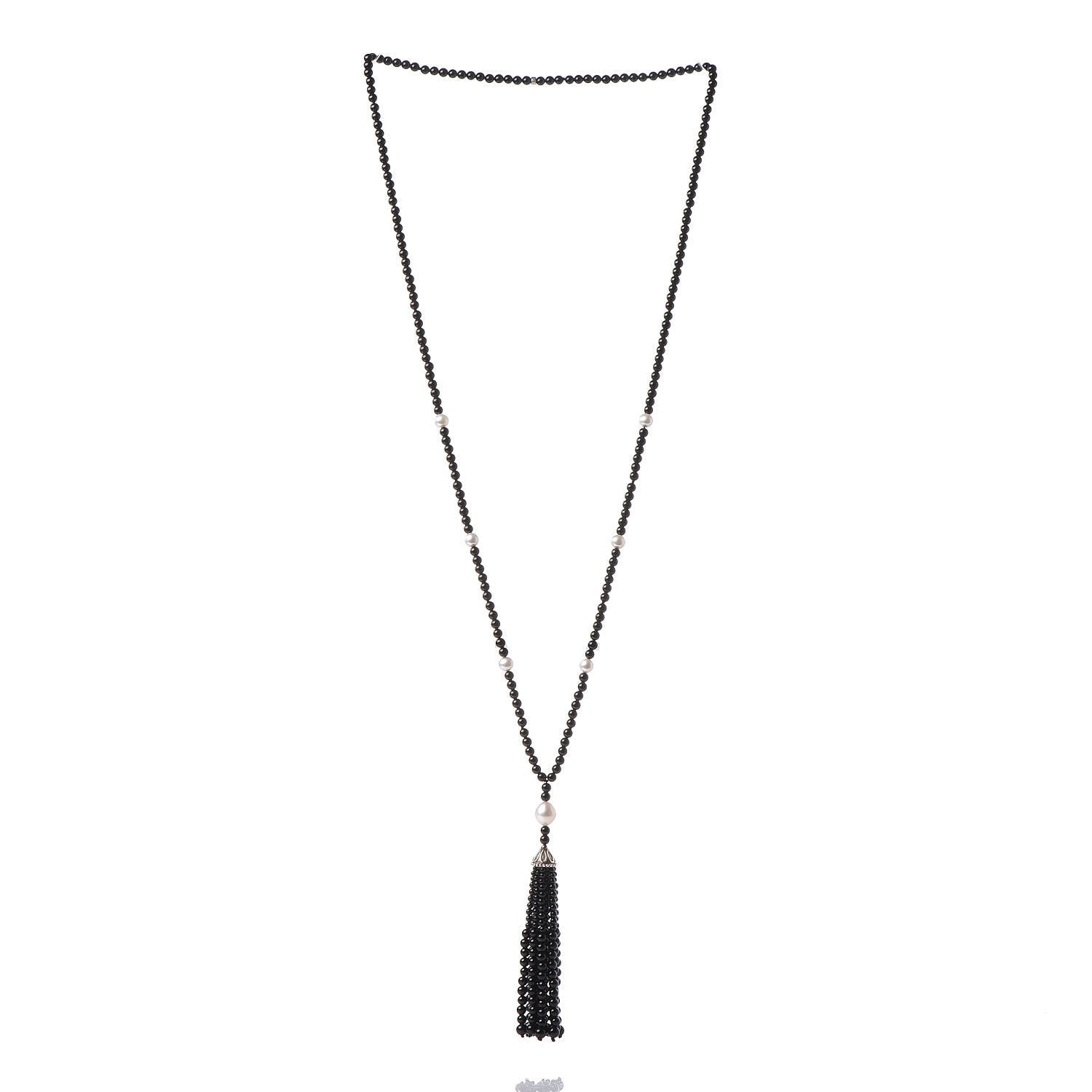 Tiffany Sterling Silver Black Onyx Freshwater Pearl Ziegfeld Tassel Necklace 3 of 5