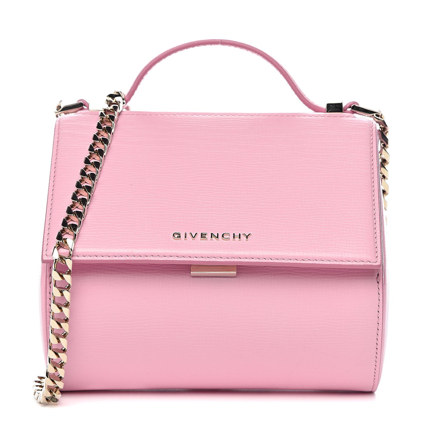Textured Calfskin Mini Pandora Box Chain Crossbody Bag Bright Pink
