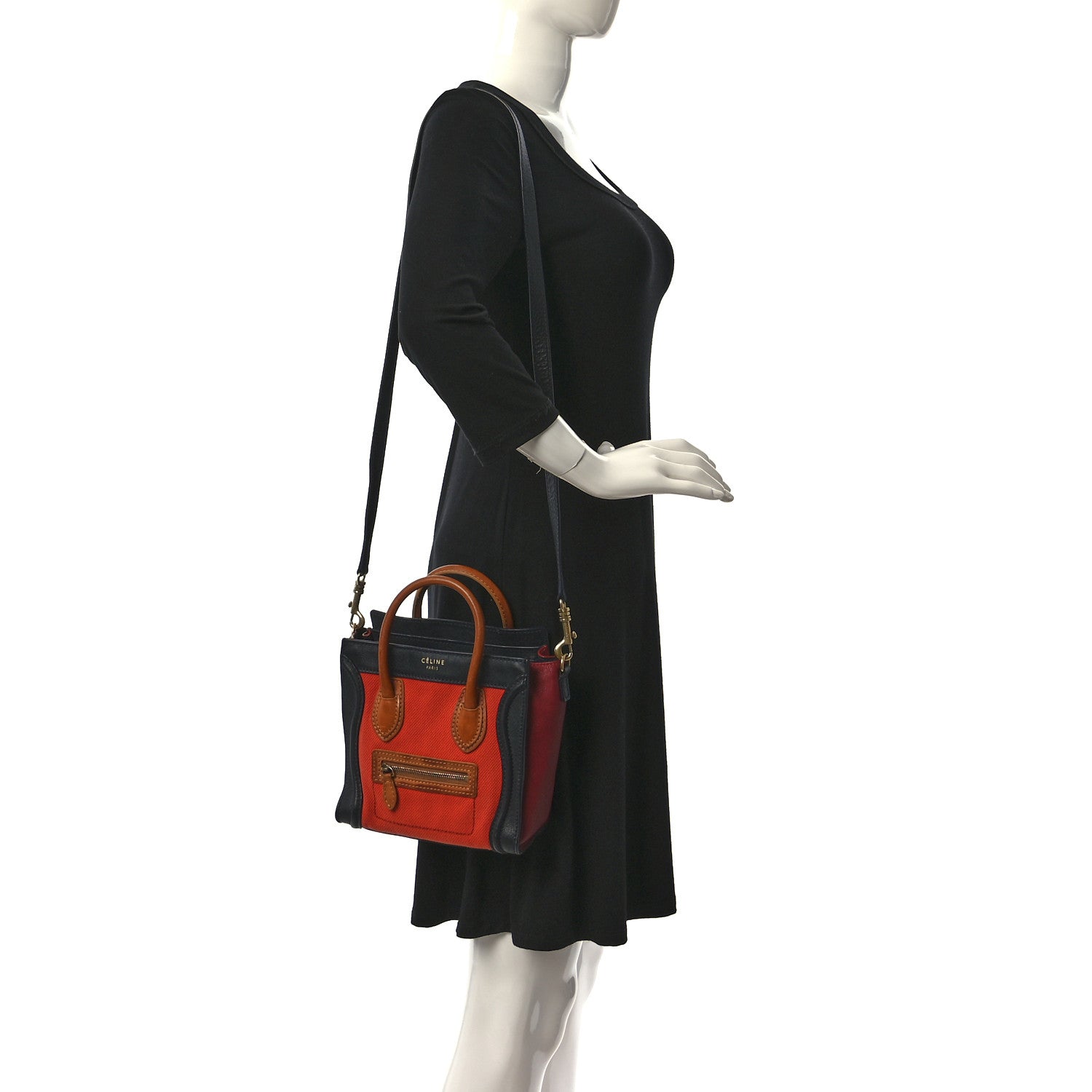 Celine Calfskin Linen Nano Tri-Color Luggage Poppy 2 of 20