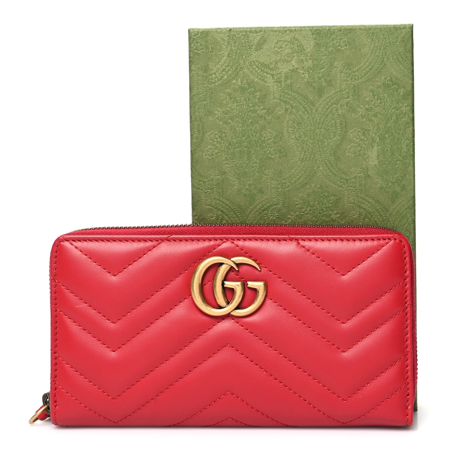 Calfskin Matelasse GG Marmont Zip Around Wallet Hibiscus Red