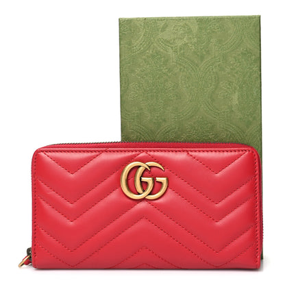 Gucci Calfskin Matelasse GG Marmont Zip Around Wallet Hibiscus Red 12 of 12