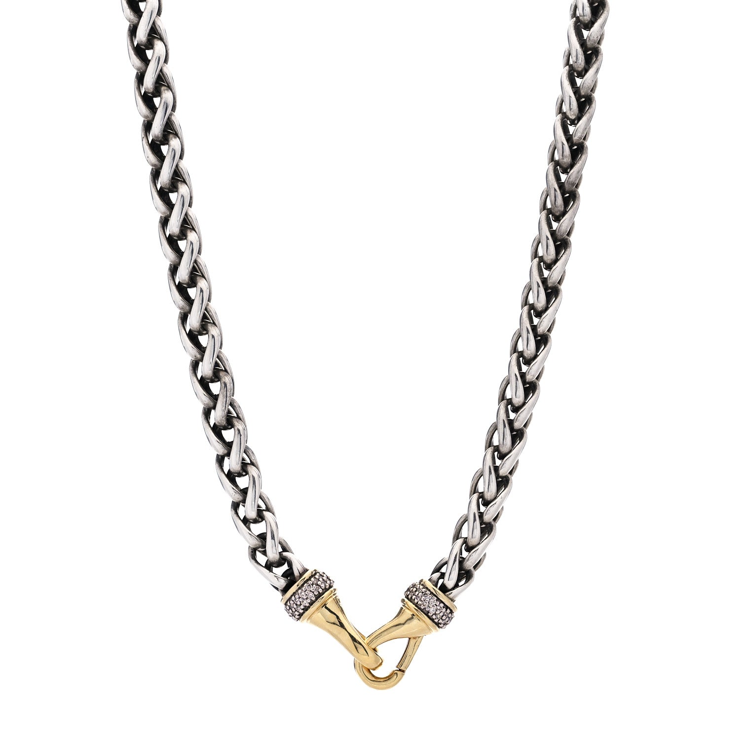 David Yurman Sterling Silver 18K Yellow Gold Diamond 8mm Wheat Chain Necklace 1 of 5