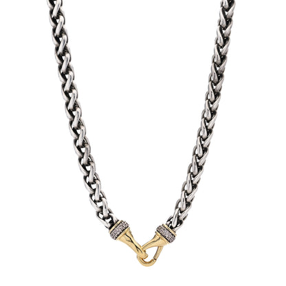 David Yurman Sterling Silver 18K Yellow Gold Diamond 8mm Wheat Chain Necklace 1 of 5