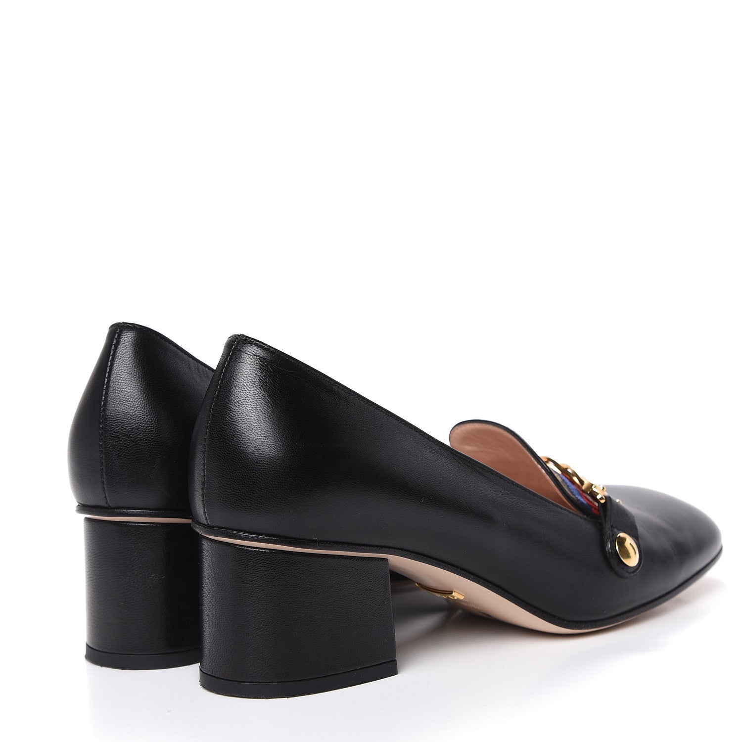Gucci Malaga Kid Sylvie Web Chain Mid Heel Loafers 36.5 Black 4 of 15