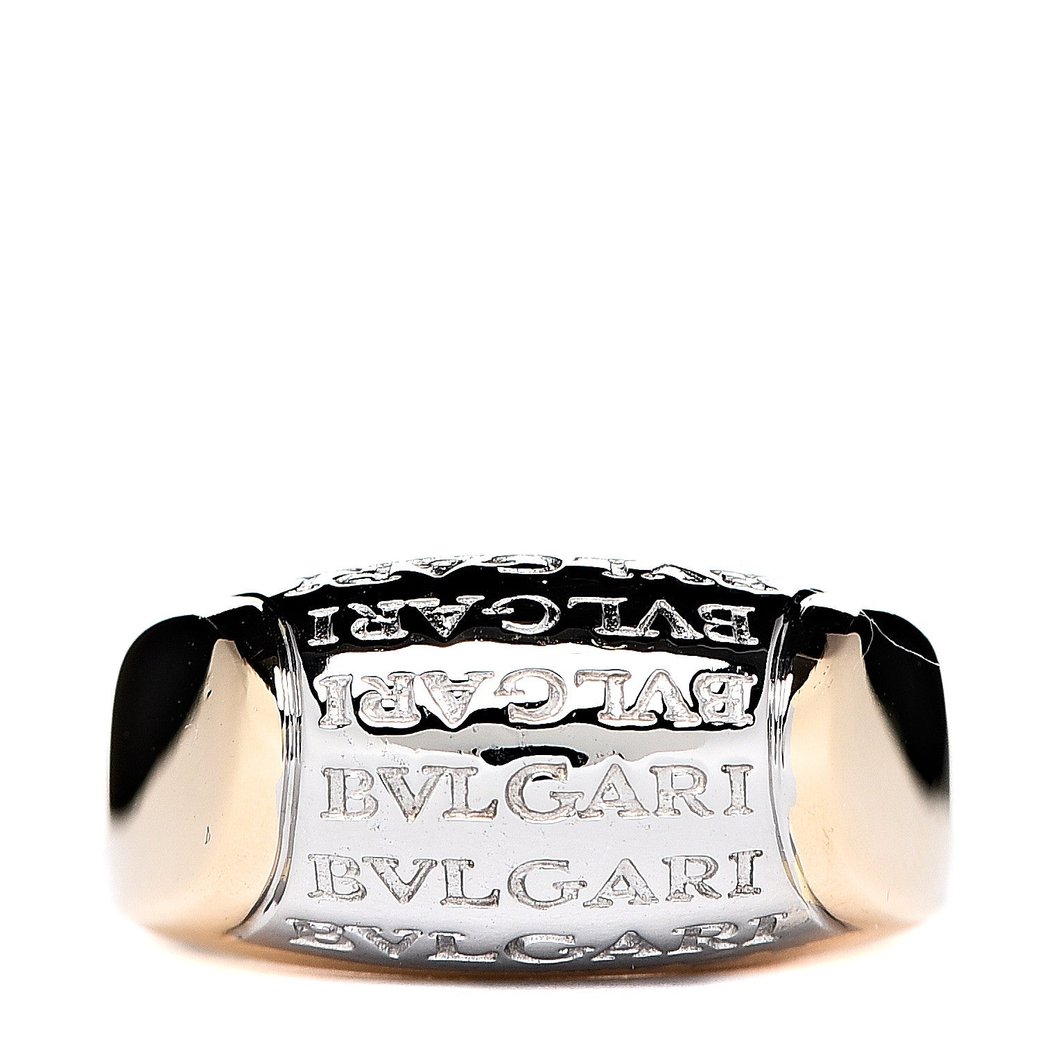 Bulgari 18K White Yellow Gold Tronchetto Logo Ring 50 5.25 1 of 5