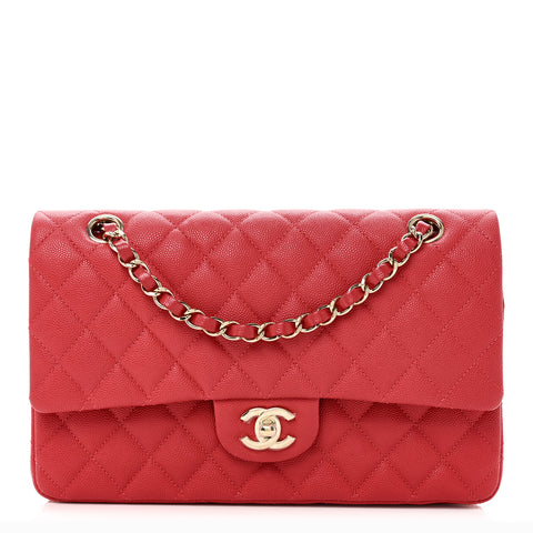 Caviar Quilted Medium Double Flap Red