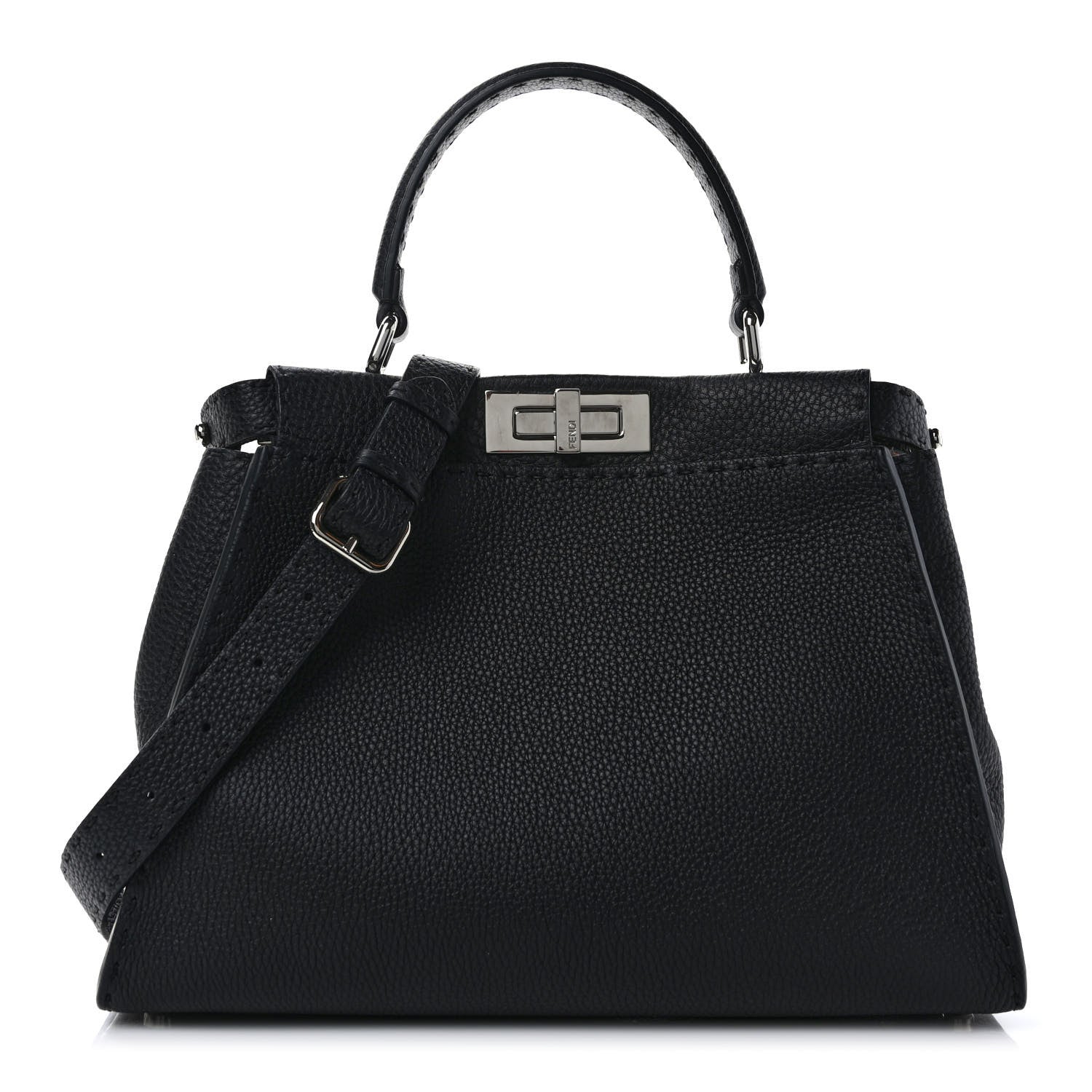 Fendi Cuoio Romano Selleria Bi-Color Medium Peekaboo Iconic Satchel Black Mou 1 of 7