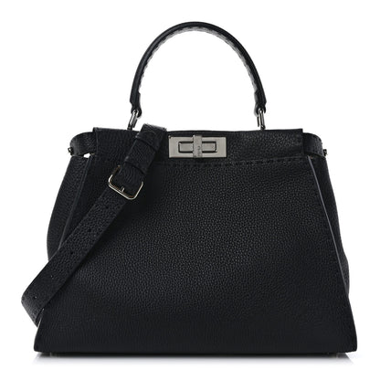 Fendi Cuoio Romano Selleria Bi-Color Medium Peekaboo Iconic Satchel Black Mou 1 of 7