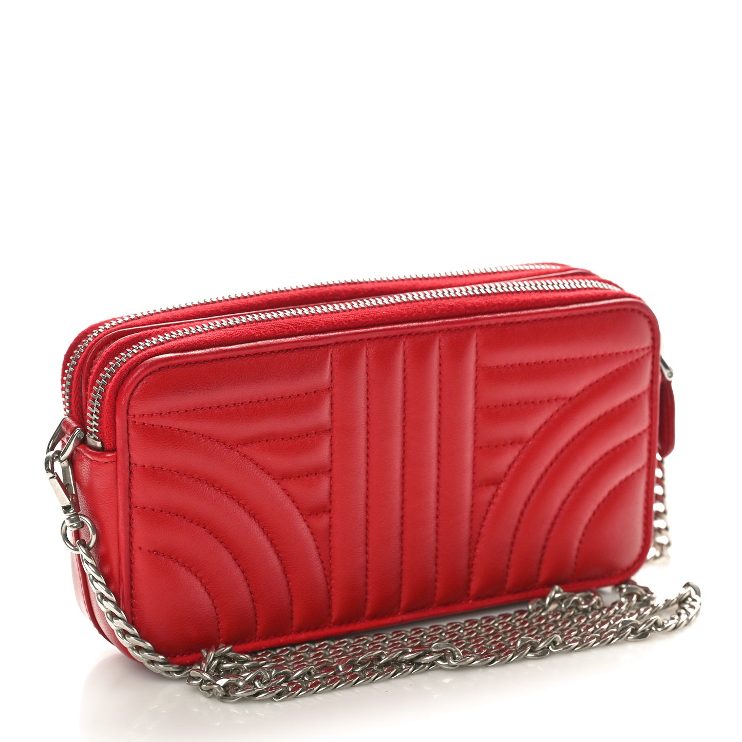 Soft Calfskin Diagramme Double Zip Chain Crossbody Bag Rosso