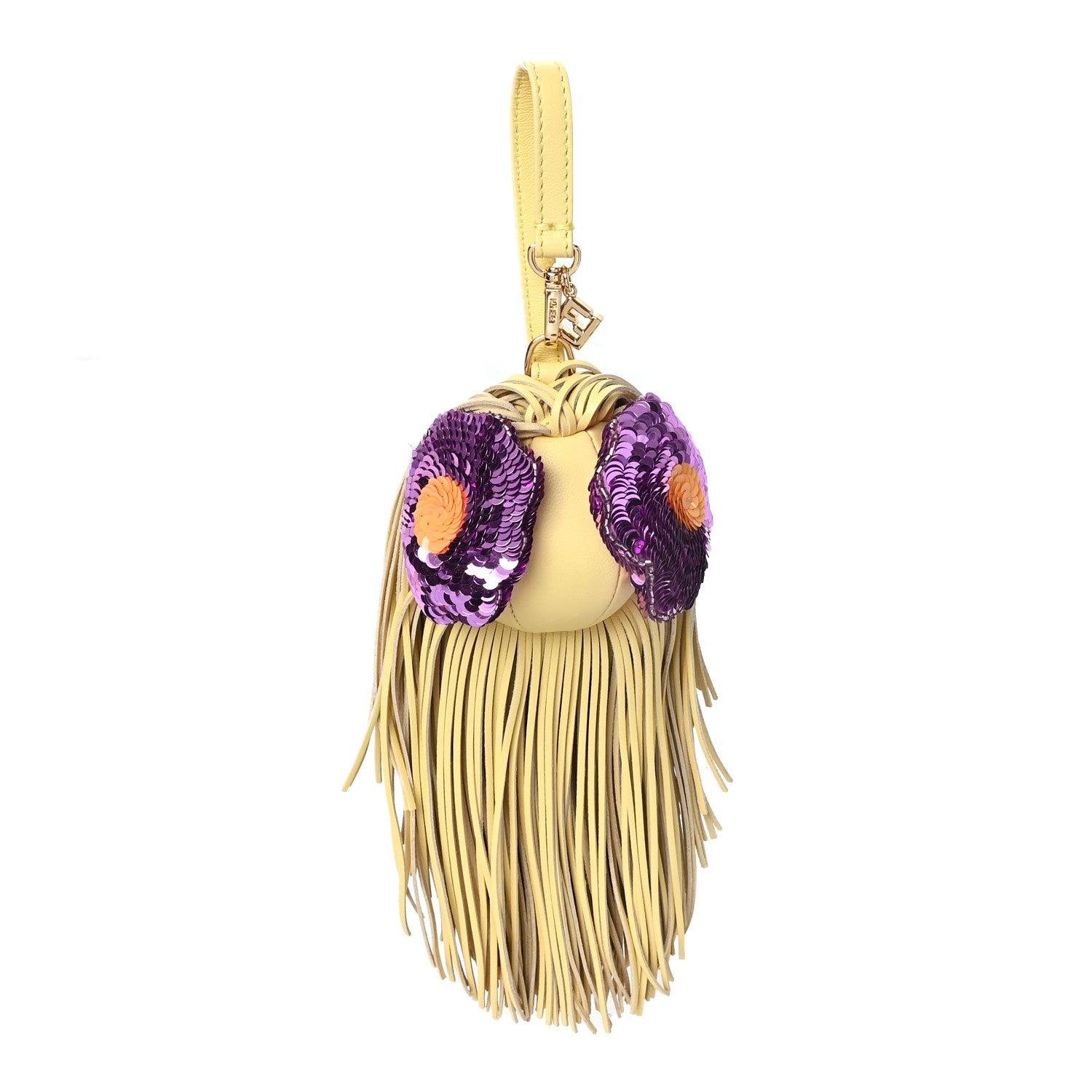 Fendi Nappa Sequin Eyes Fringe Bag Bug Charm Yellow Multicolor 1 of 3