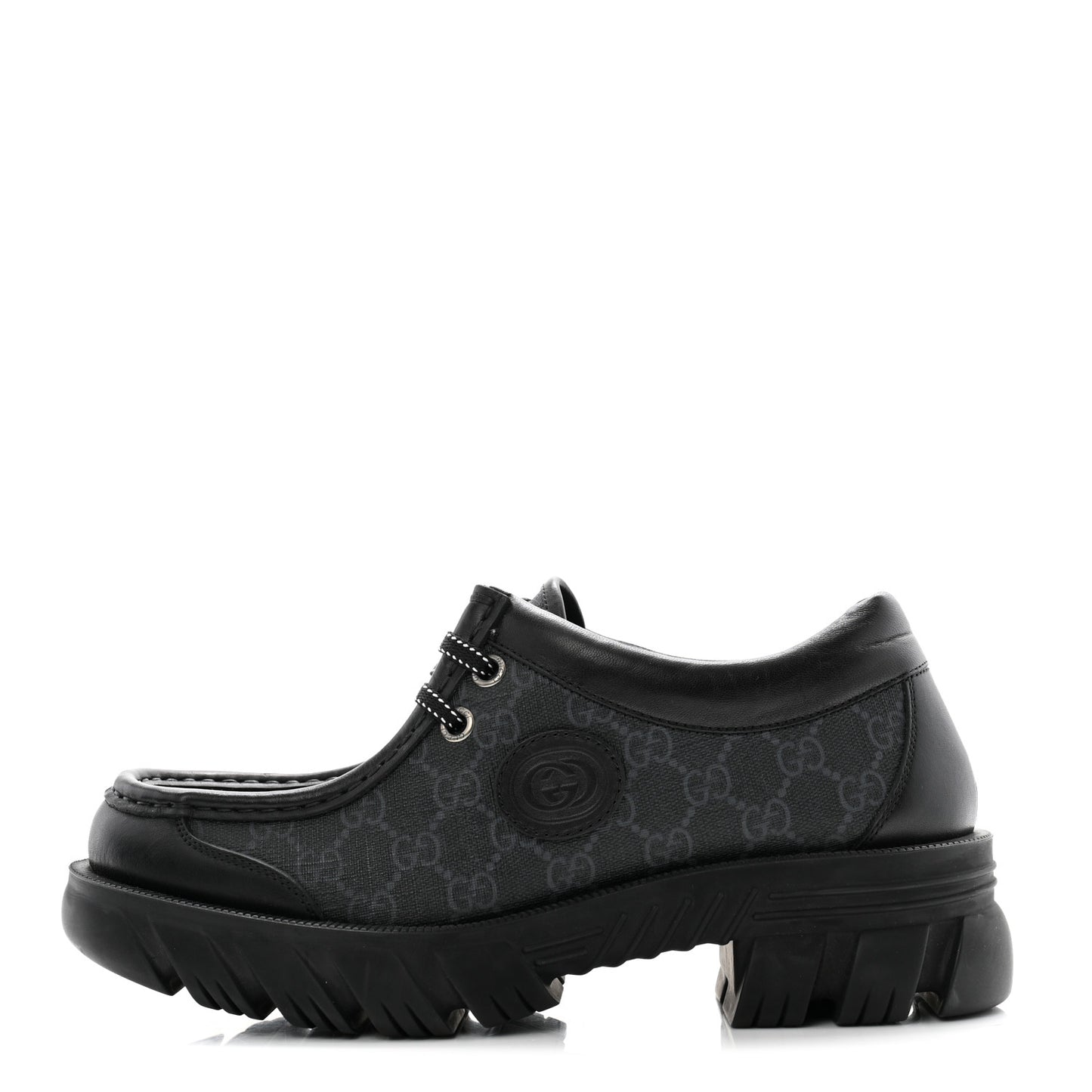 GG Supreme Monogram Quebec Calfskin Retro Interlocking G Mens Platform Derby Loafers 8.5 Black