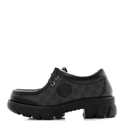 Gucci GG Supreme Monogram Quebec Calfskin Retro Interlocking G Mens Platform Derby Loafers 8.5 Black 1 of 11