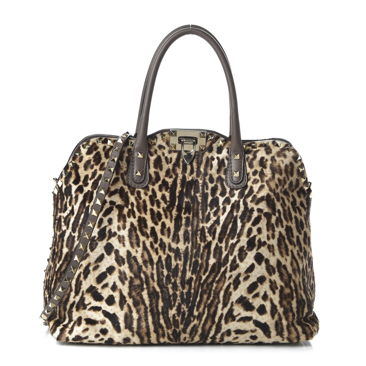 Calf Hair Cavallino Animal Rockstud Dome Satchel Leopard