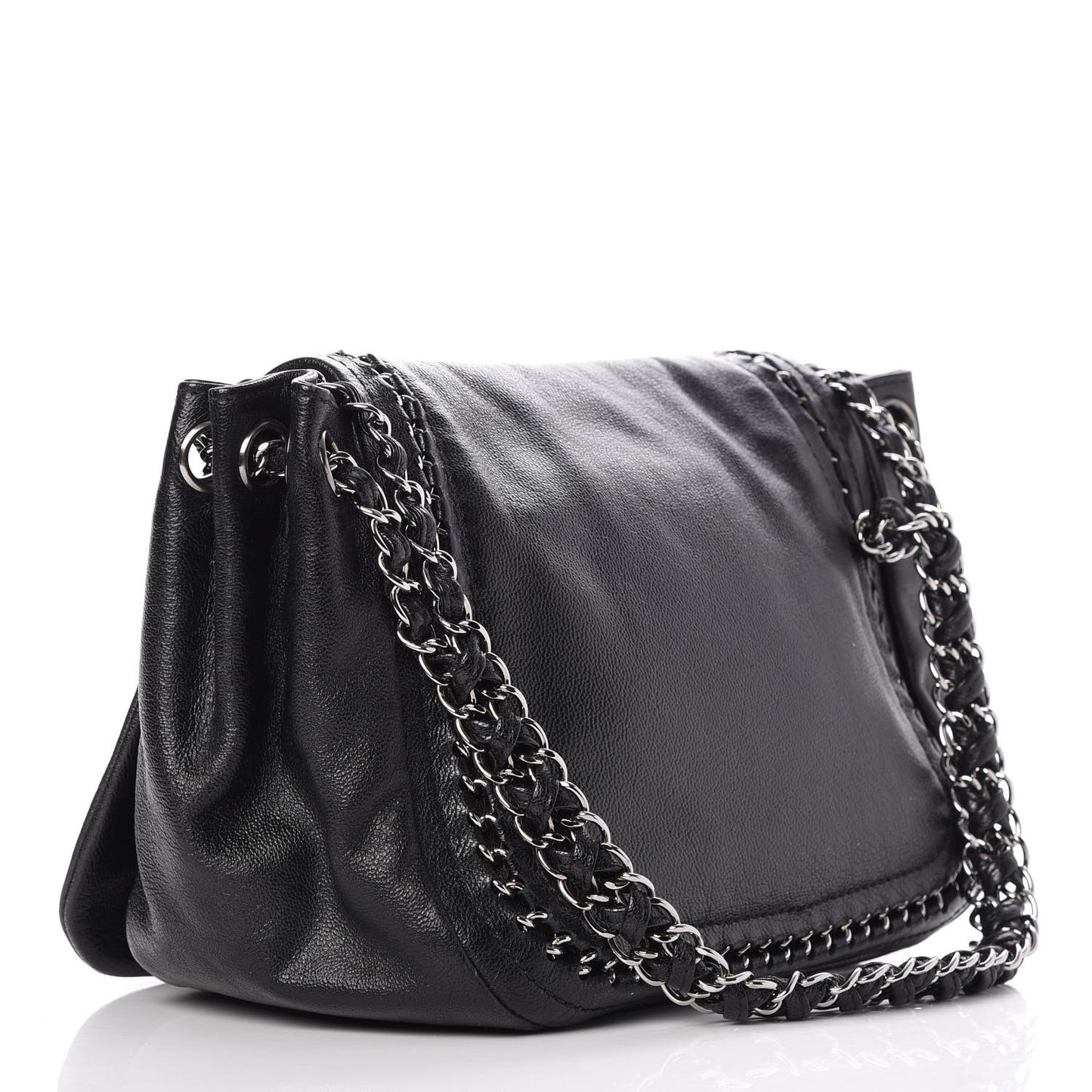 Metallic Goatskin Luxe Ligne Flap Black
