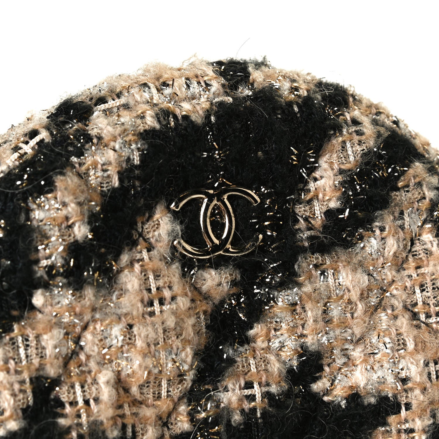 Chanel Tweed Shearling Round Clutch With Chain and Coin Purse Beige Black 9 of 12