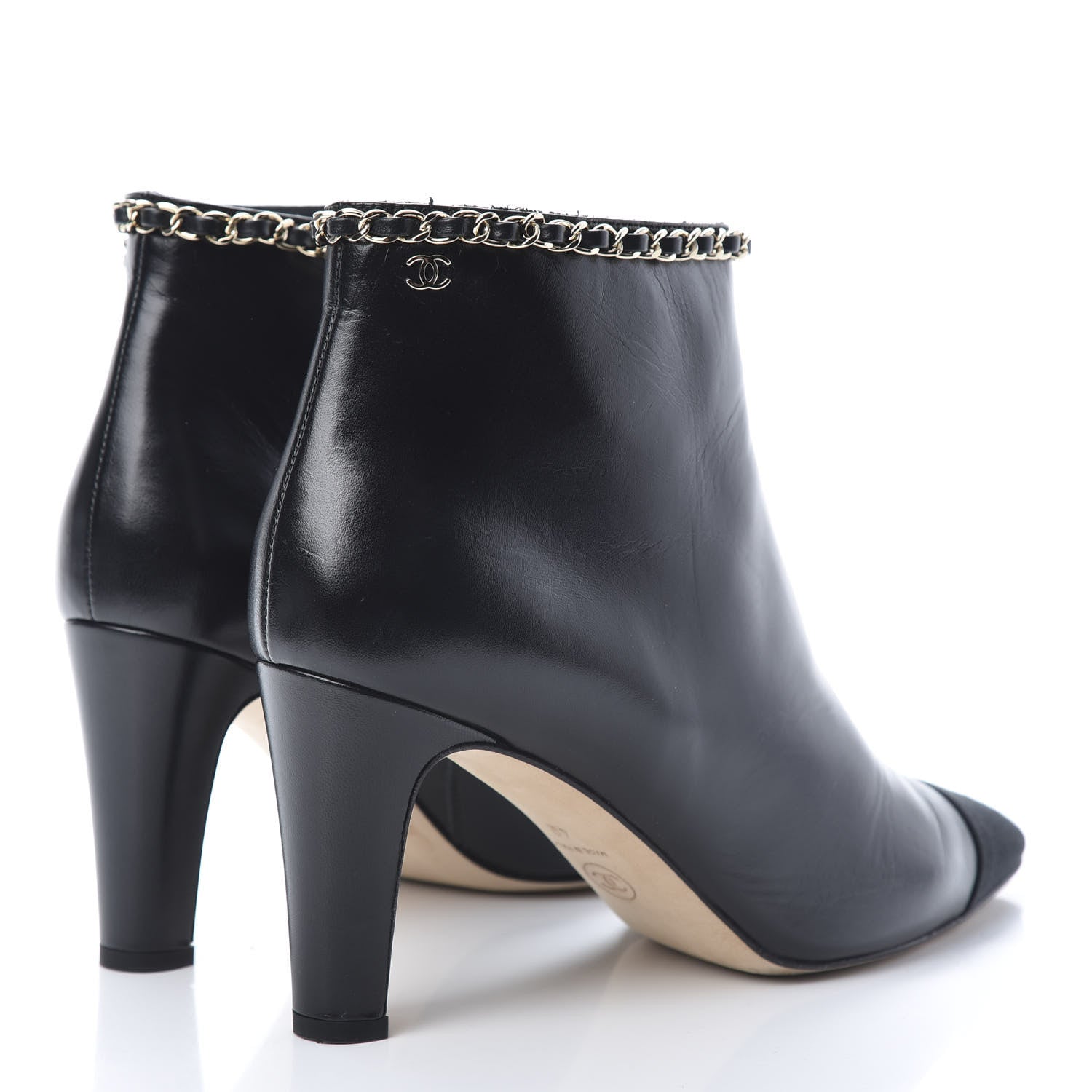 Chanel Lambskin Grosgrain CC Chain Cap Toe Short Boots 40 Black 4 of 10