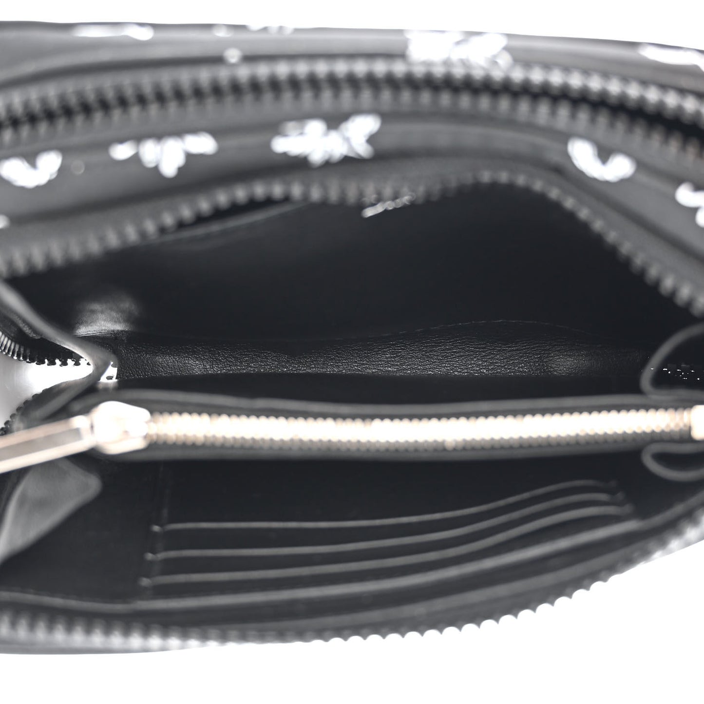 Calfskin Double Zip Crossbody Black White